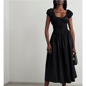 DOEN QUINN TIE-DETAILED SHIRRED COTTON POPLIN DRESS